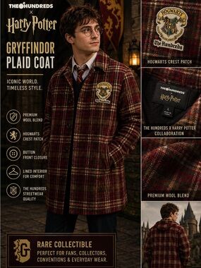 The Hundreds Harry Potter Gryffindor Plaid Wool Blend Coat Jacket Mens